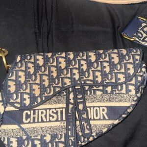 Christian Dior Blue and Cream Saddle Bag